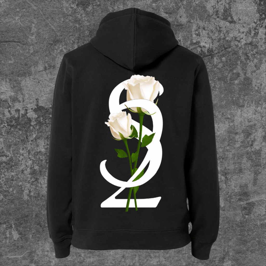 SYN42 Black White Rose Hoodie – Back View