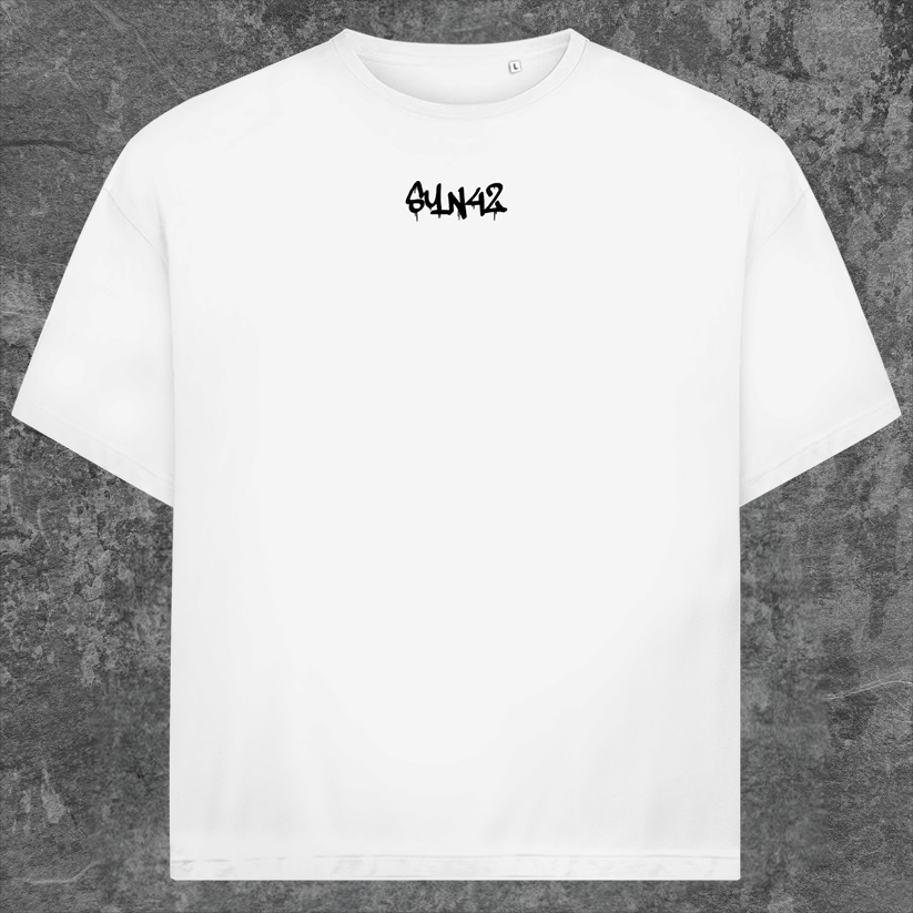 SYN42 White Error Oversized T-Shirt – Front View
