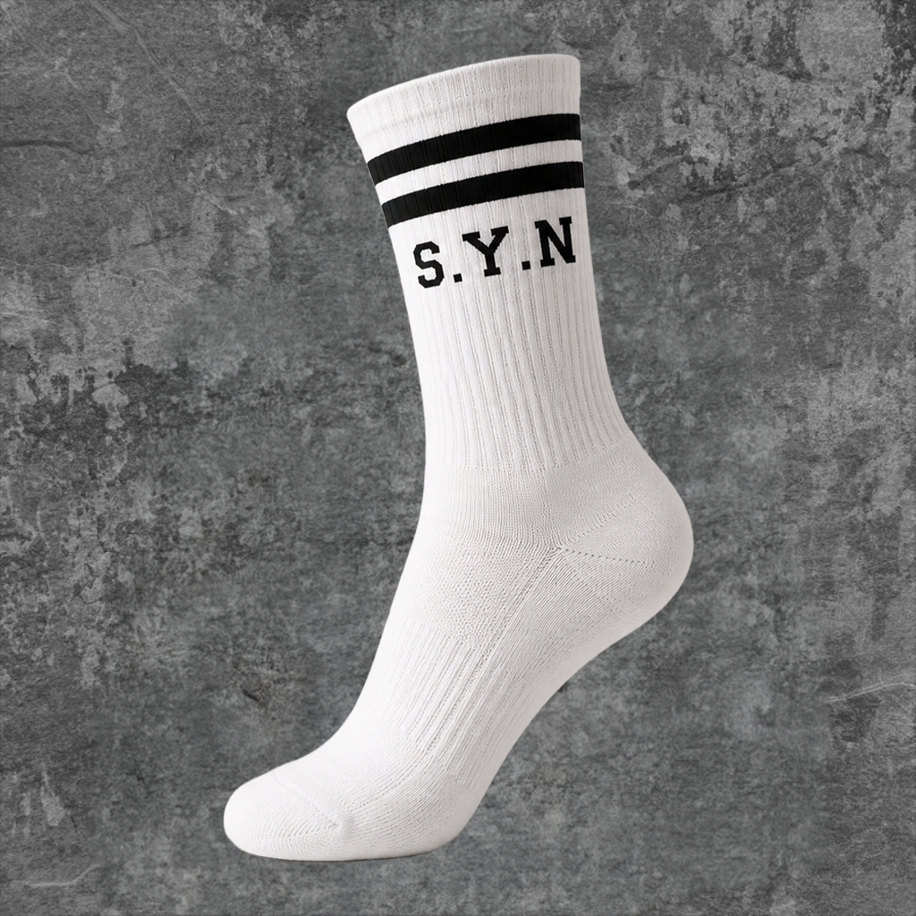 SYN42 White S.Y.N Stripe Socks – Front View